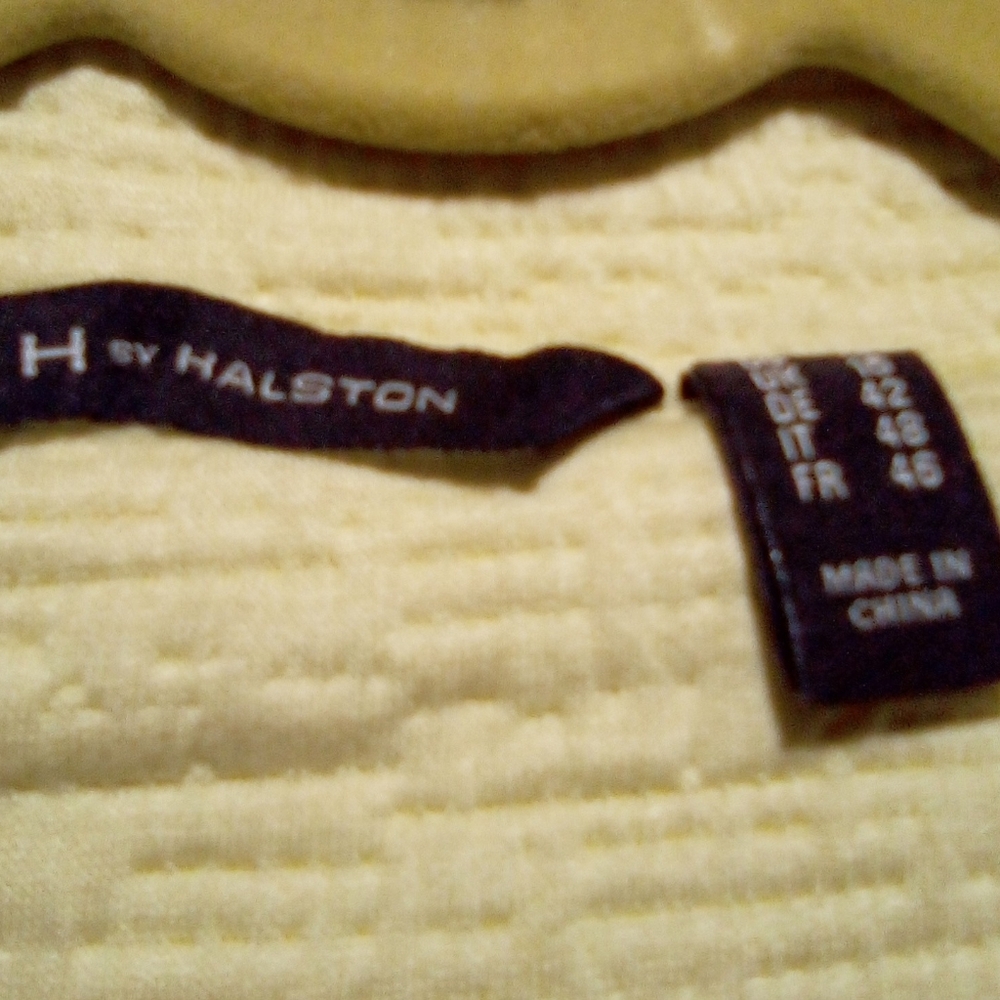 H by Halston Bomber Jacket 12 Yellow Lightweight Stretch Textured Knit Zip Front - Picture 9 of 9
